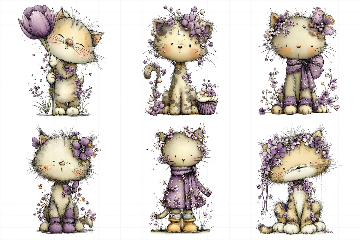 Whimsical Spring Cat Clipart, an Illustration by Daily.Designs (Photo 4 of 7)