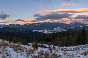 Winter evening sunset mountains (Ukraine, Carpathians - mountai, a Nature Photo by YuriyB