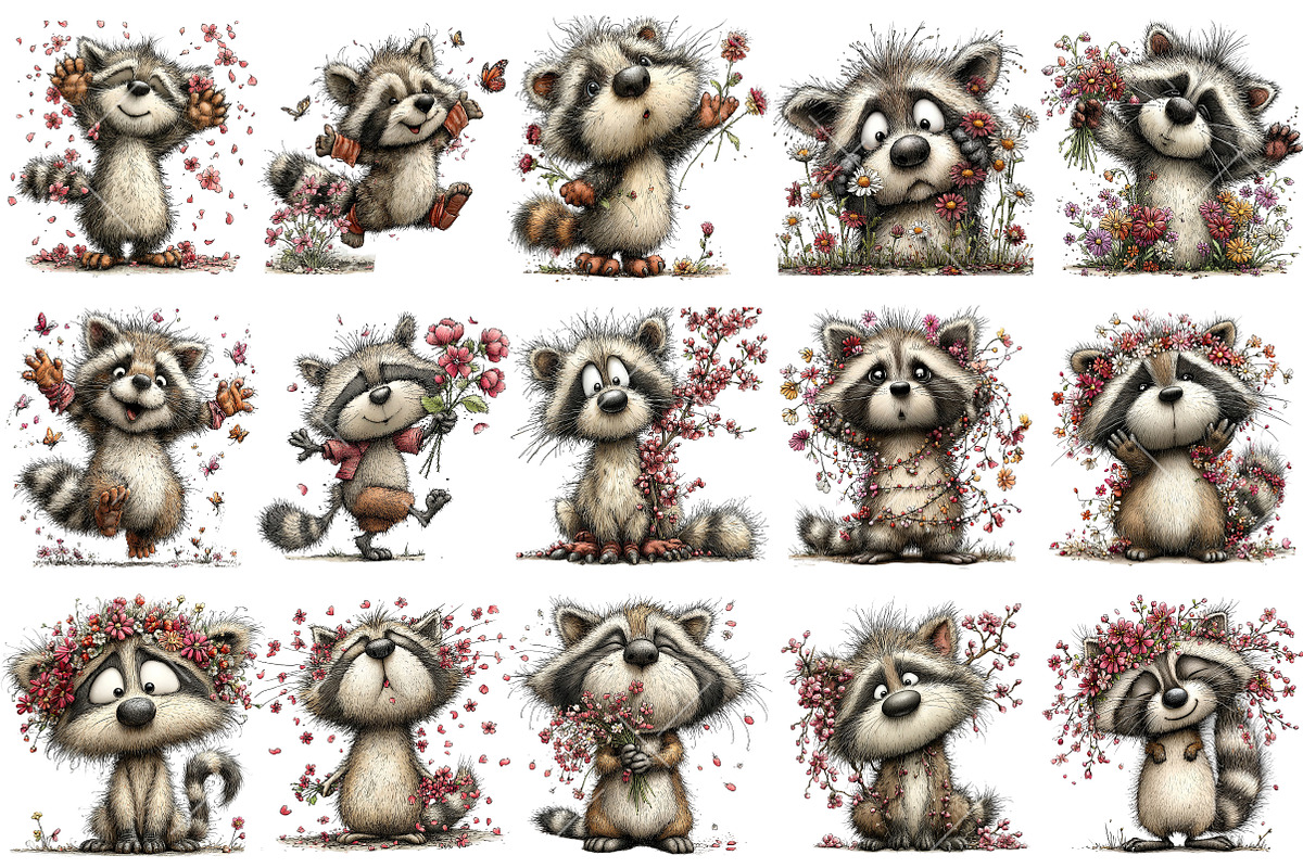 Whimsical Spring Raccoon Clipart, an Illustration by OK Design (Photo 3 of 6)