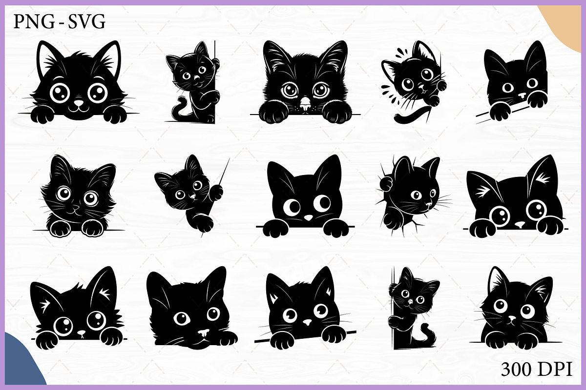Black Cat Peeking Clipart SVG Bundle, an Animal Illustration by Gfx Expert Team (Photo 1 of 18)