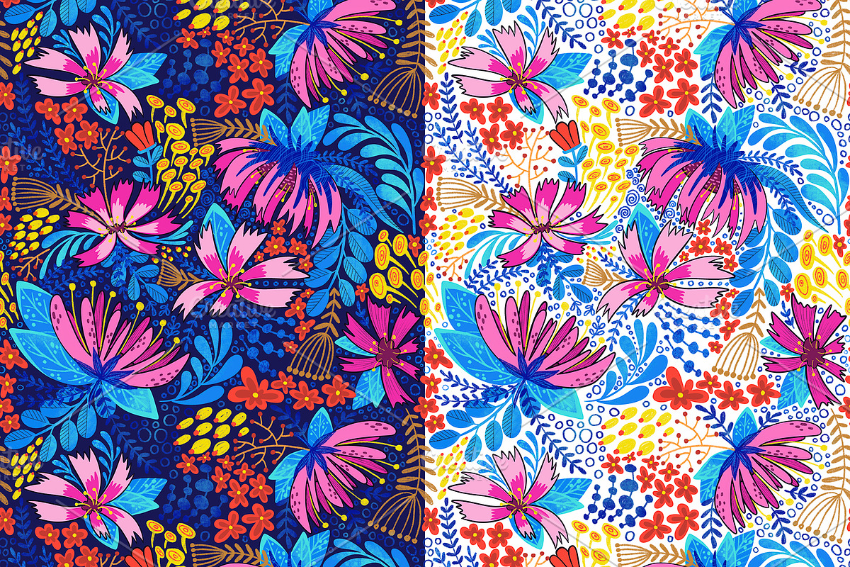 Bright flowers seamless pattern, a Pattern Graphic by palllna (Photo 2 of 7)