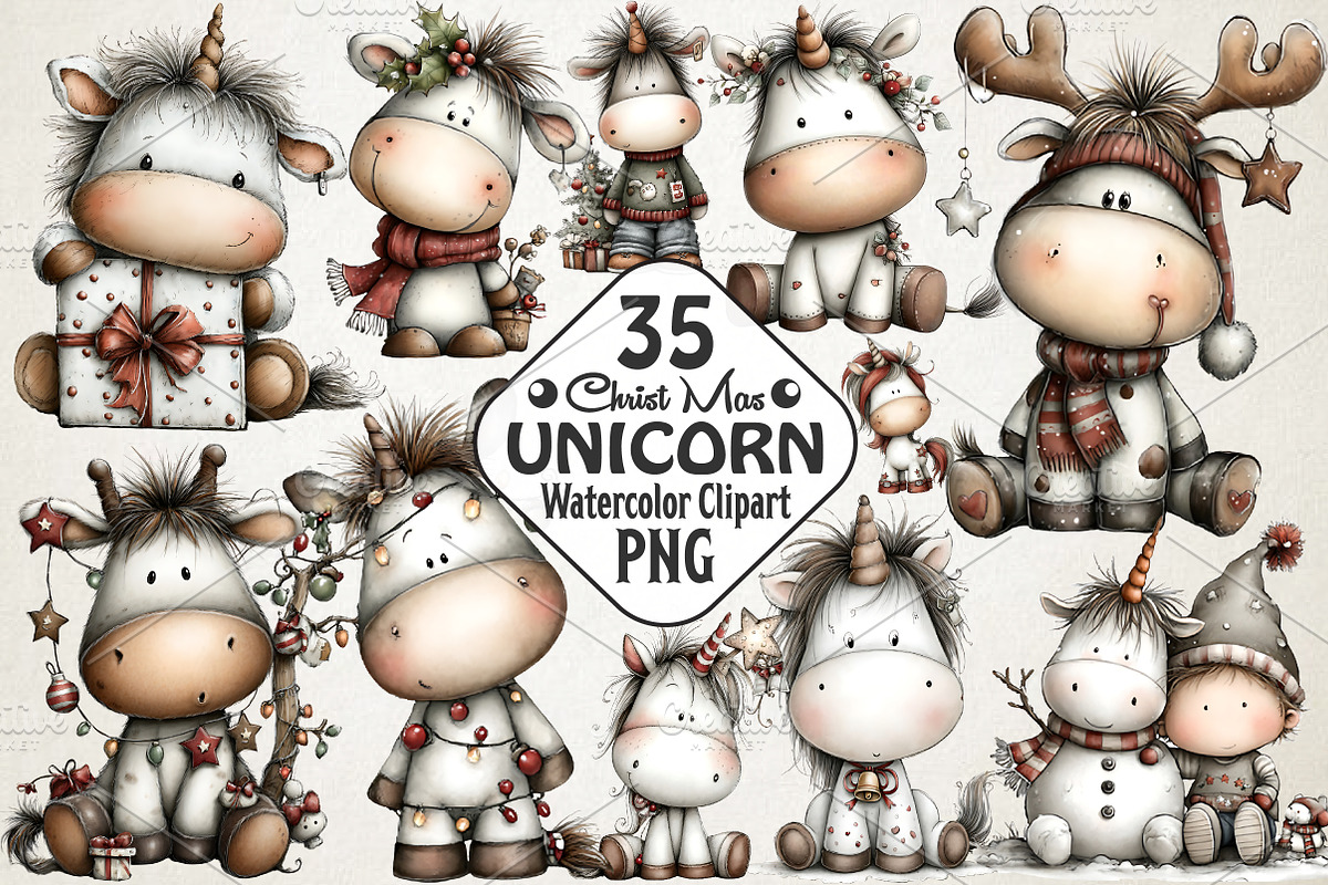 Christmas Unicorn Clipart, an Illustration by RobertsArt (Photo 1 of 7)