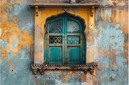 Vintage turquoise window on textured, an Architecture Photo by Ylivdesign