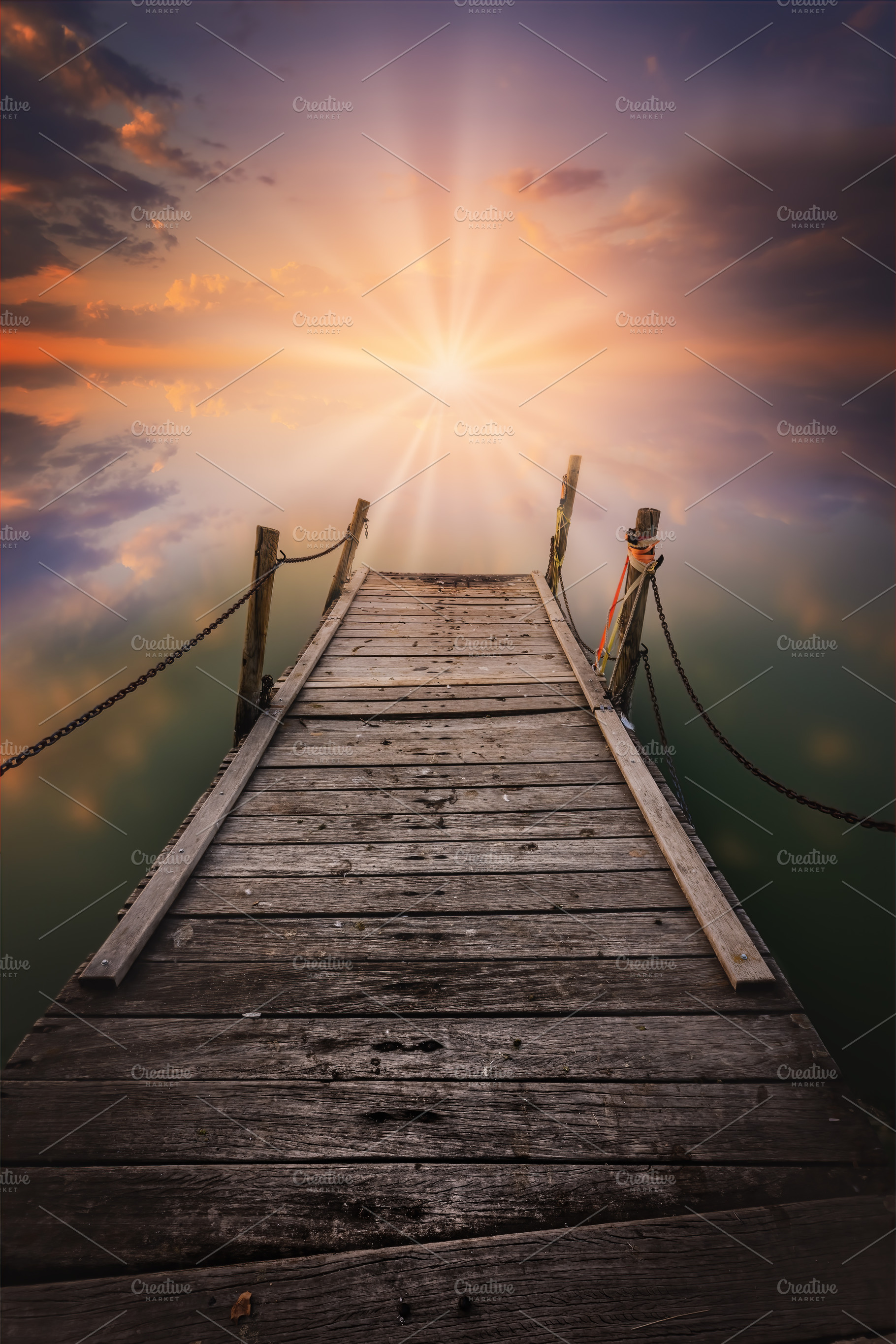 Wooden Pier at Dawn with Radiant Lig, a Nature Photo by Perpis