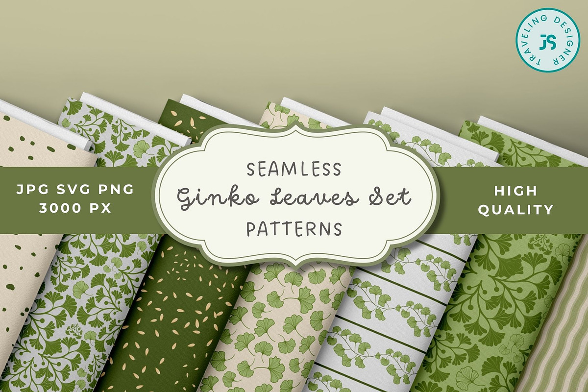 Ginkgo Botanical Seamless Patterns, a Pattern Graphic by Traveling Designer (Photo 1 of 7)