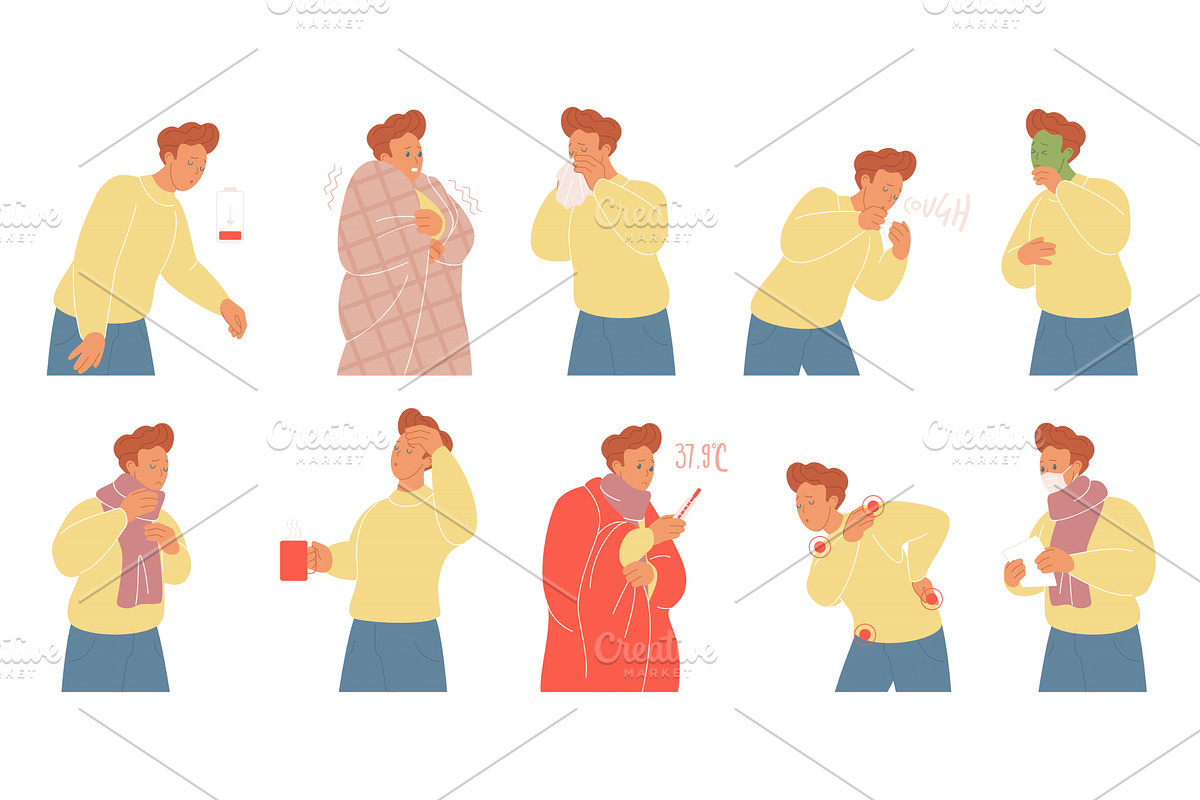 Woman Cold Symptoms Cartoon Vector, an Object Illustration by Lemberg Vector