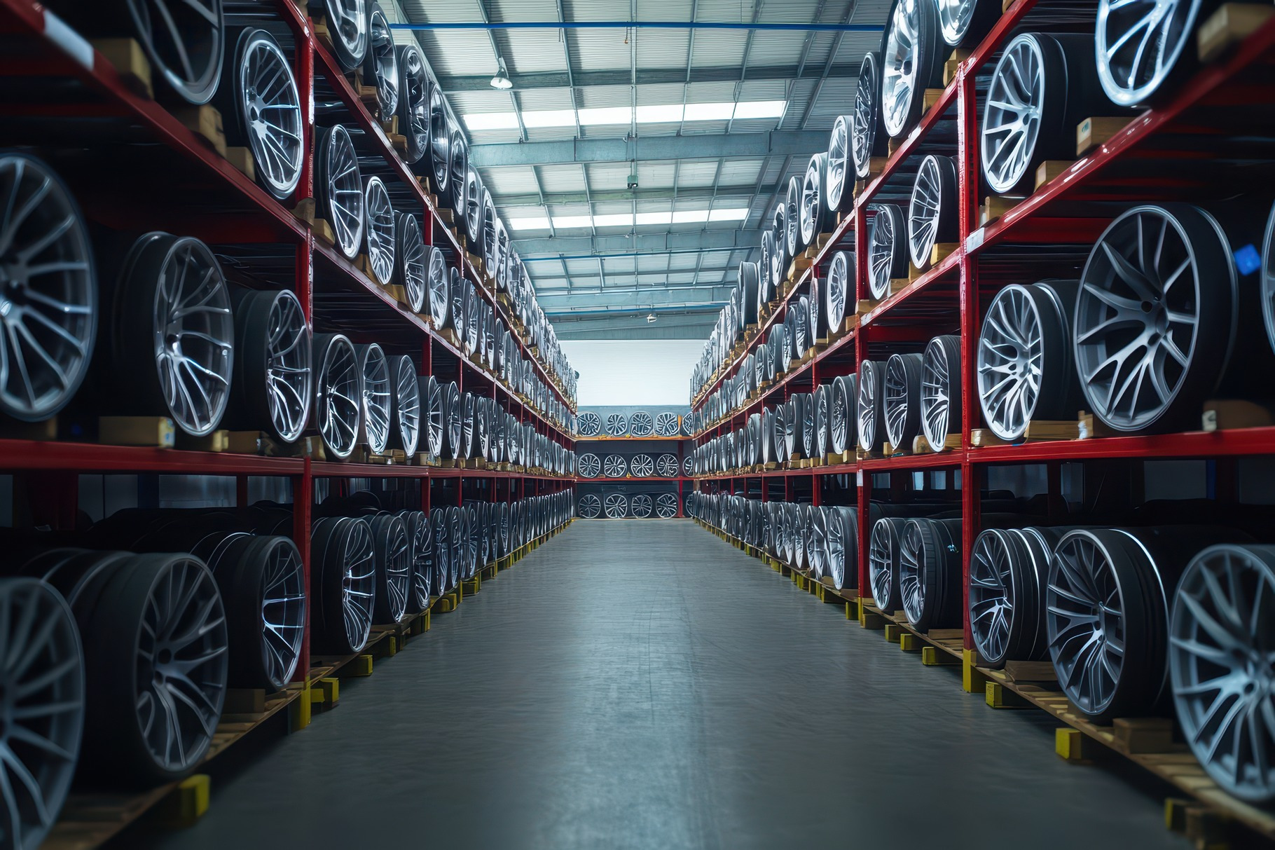Warehouse filled with car rims, a Photo by Pavel_design