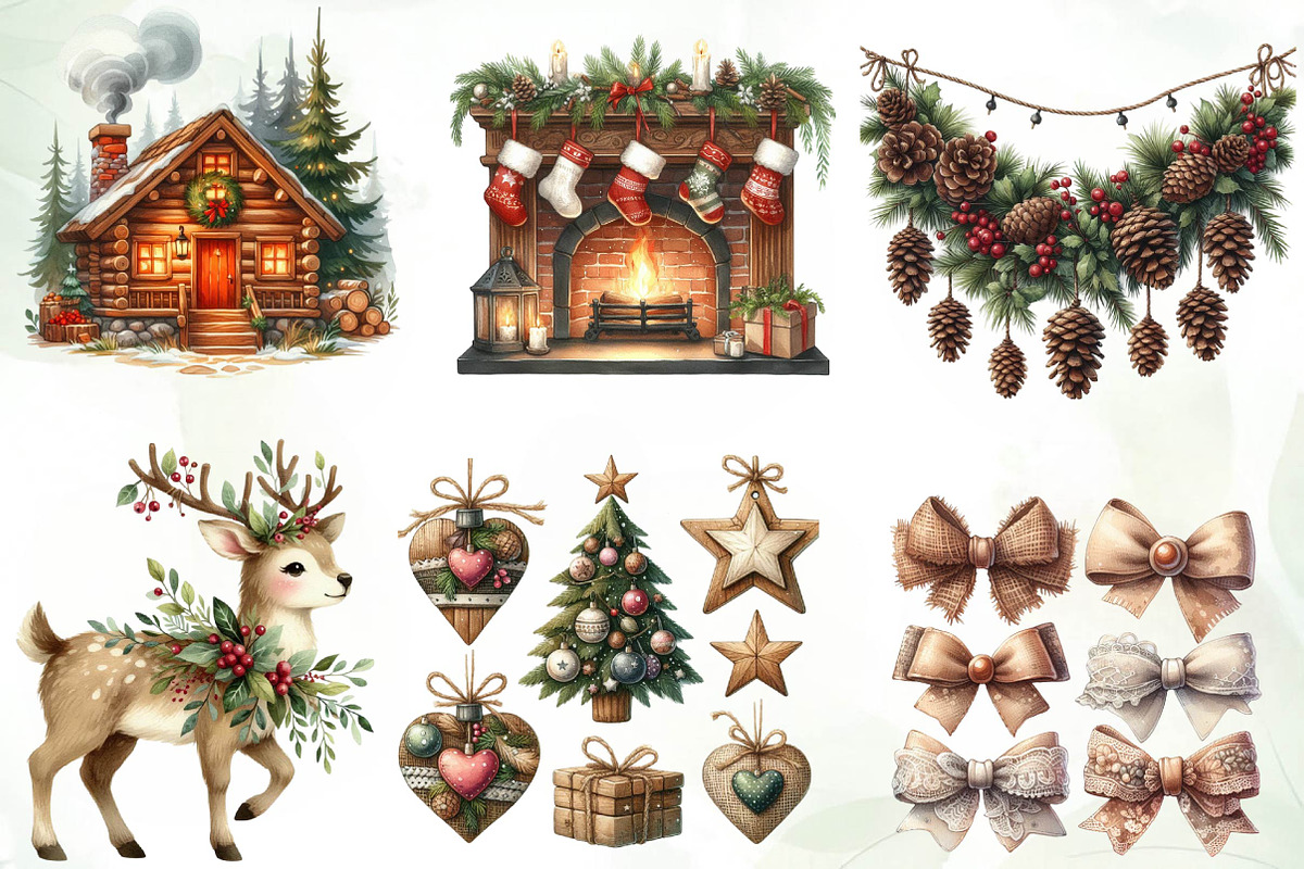 Warm Rustic Christmas Clipart, an Illustration by CreationArt (Photo 3 of 5)