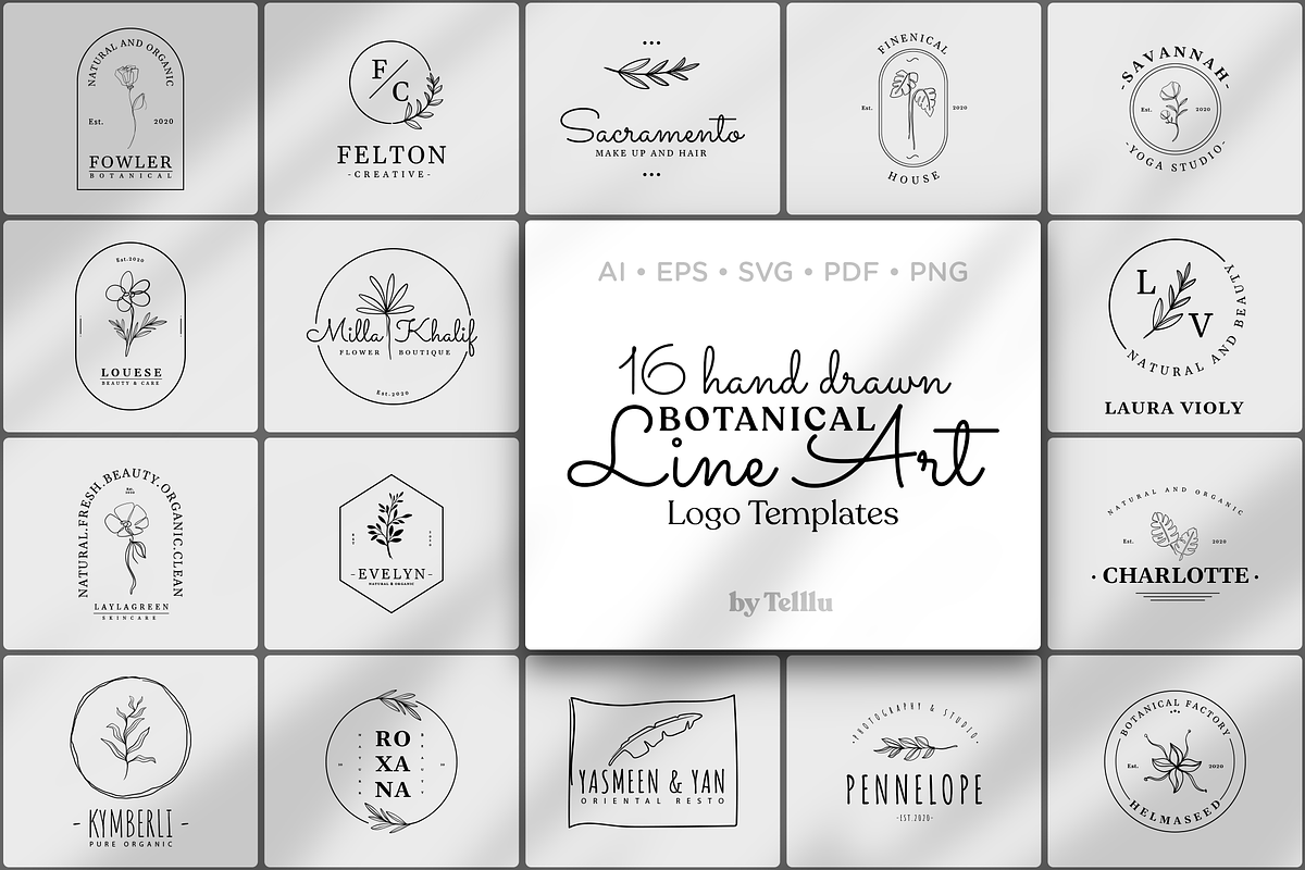 16 Botanical Line Art Logo Templates, a Branding & Logo Template by Telllu & Friends (Photo 1 of 4)
