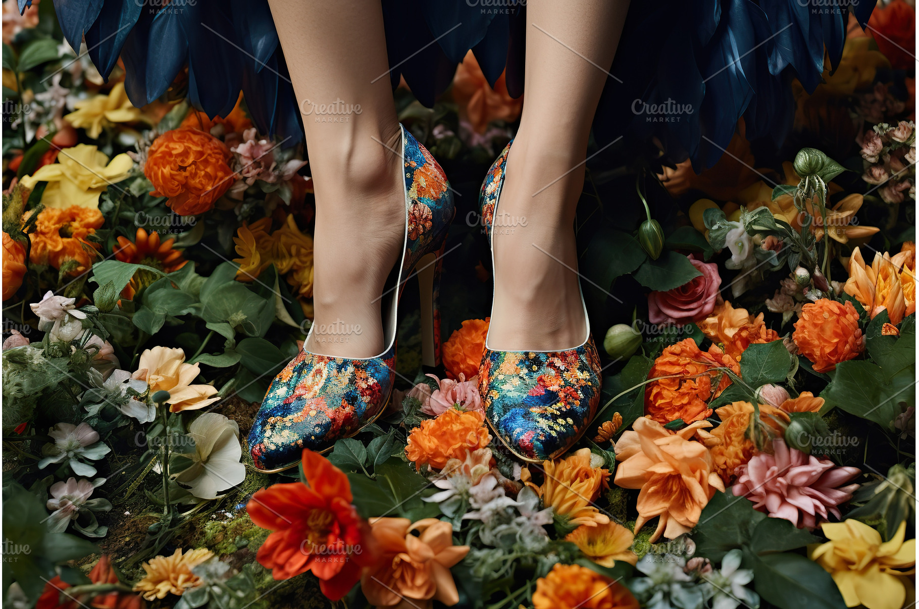 Colorful floral high heels amid, a Beauty & Fashion Photo by Lermont51