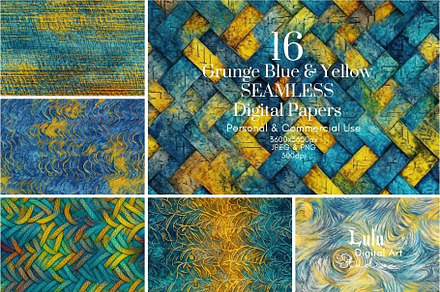 Grunge Blue & Yellow Seamless-16