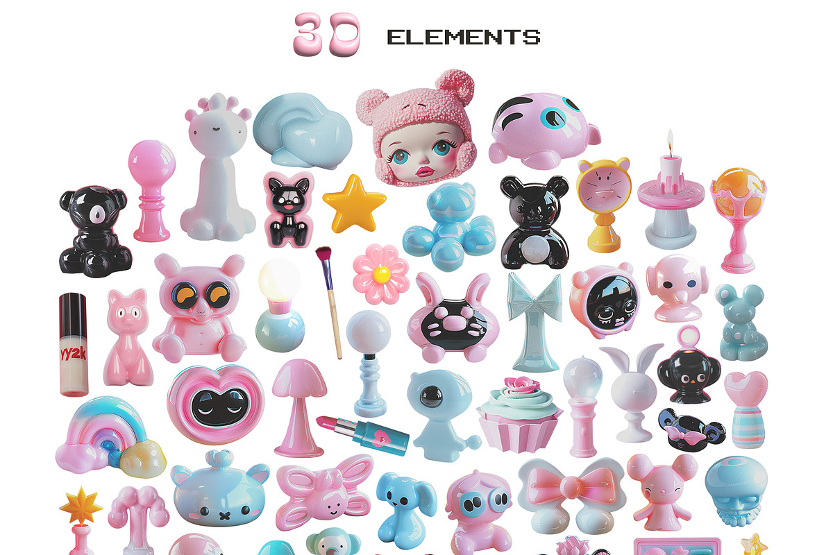 3D Kawaii Anti-Design Collage Kit, an Object Graphic by Kaleriia