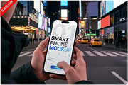 Smartphone At Night In City Scen PSD, an iPhone Mockup by Bruno's Shop (Thumbnail 1 of 3)