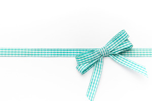 Gingham ribbon forming a gift bow on white background, a Holiday Photo by Olena Rudo