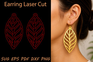 Leaf Earrings Laser Cut SVG Design, an Object Graphic by Rose Art
