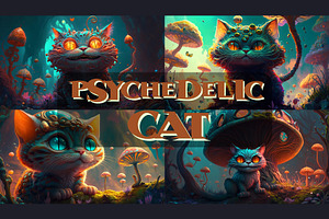 Psychedelic cat. Art., an Animal Illustration by KENO Mascots