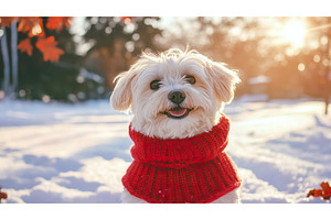 Dog Wearing a Red Knitted Scarf, an Animal Photo by Lermont51