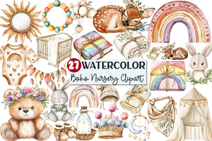 Baby Shower Boho Nursery Clipart, an Illustration by Rose Art