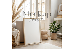 Boho Living Room Poster Frame Mockup, a Product Mockup by MockupWizard