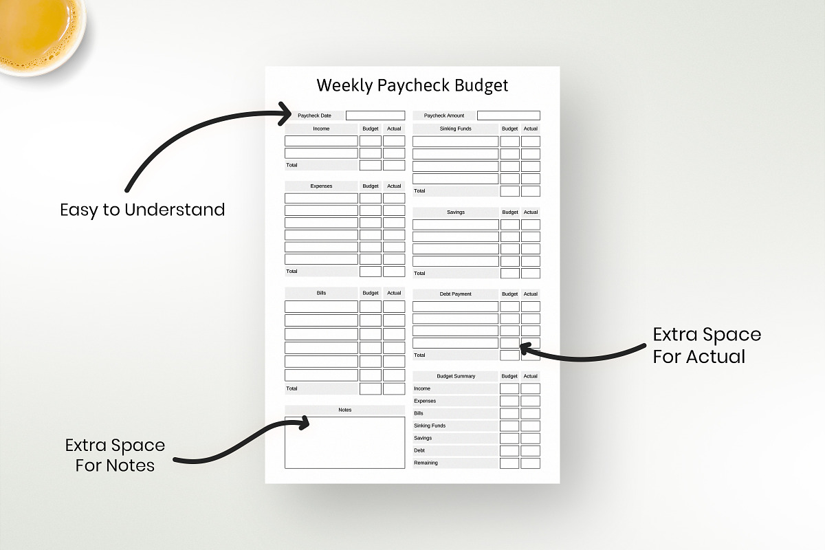 Weekly Paycheck Printable Planner, a Templates & Theme by Snapybiz
