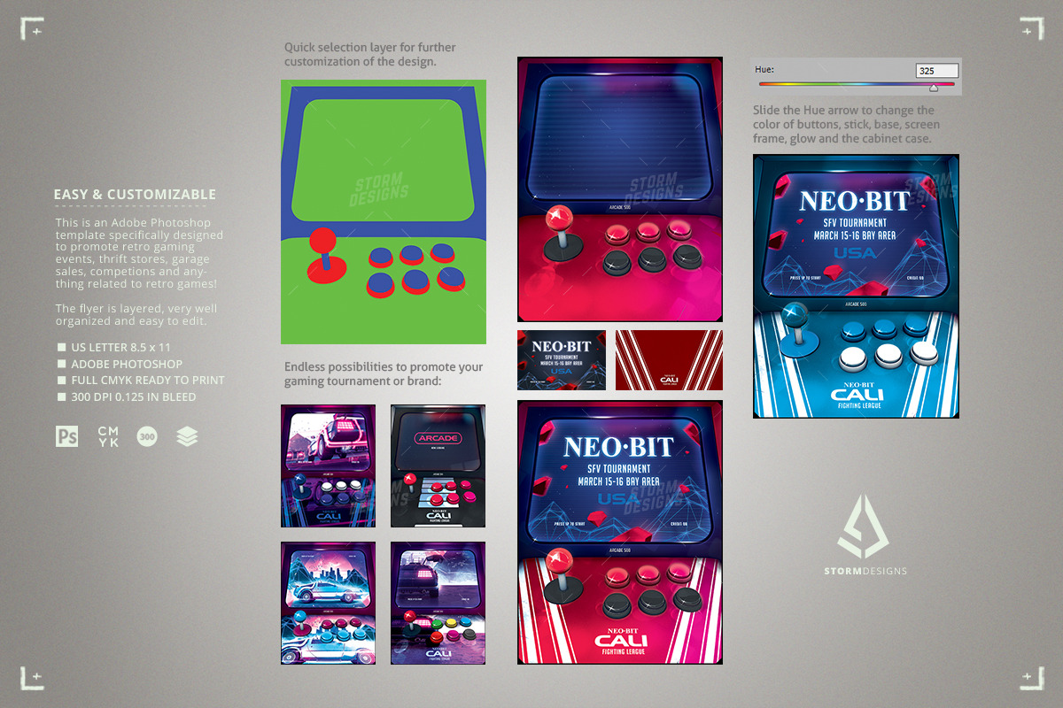 Retro Game Flyer Neo Arcade Cabinet, a Flyer Template by Storm Pixels (Photo 2 of 3)
