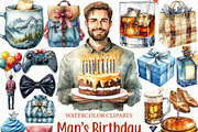 Watercolor Man’s Birthday Clipart, an Illustration by Craft Nest (Thumbnail 1 of 6)