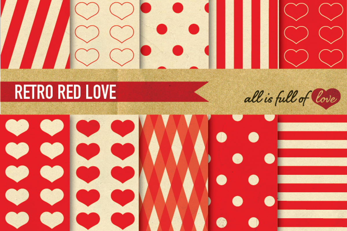 Red Background Vintage Patterns LOVE