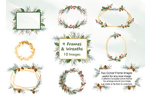 Watercolor Clip Art Winter Greens