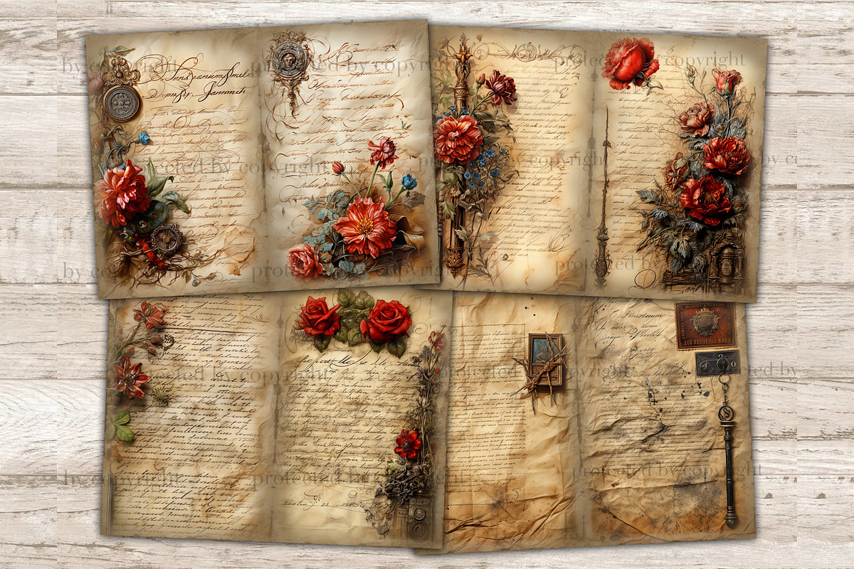 Old Letter Junk Journal Pages, a Decorative Illustration by GlamArtZhanna (Photo 3 of 10)