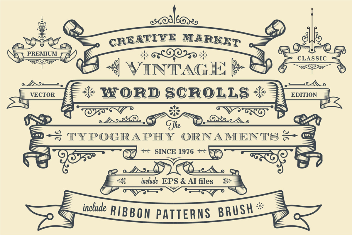 Vintage Ornaments Ribbon Banner, an Object Graphic by G7 (Photo 1 of 6)