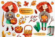 Autumn Girl watercolor clipart set, an Illustration by Ekaterina Goncharova (Thumbnail 2 of 4)
