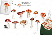 Watercolor mushrooms - fall clipart, an Illustration by lilisprints (Thumbnail 2 of 3)
