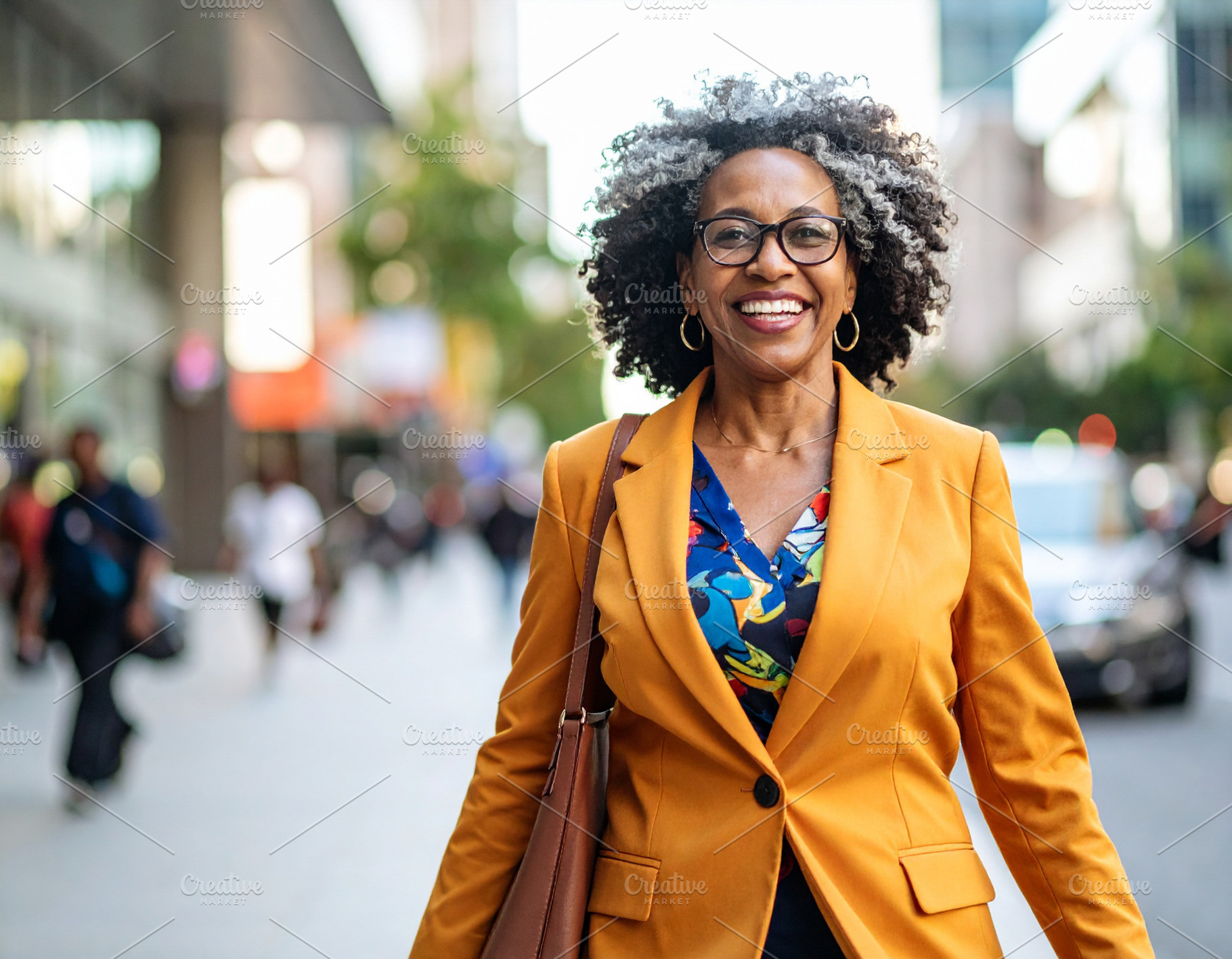 Black woman walking confidently down a city street in a bold, co, a Person Photo by DanFLCreativo