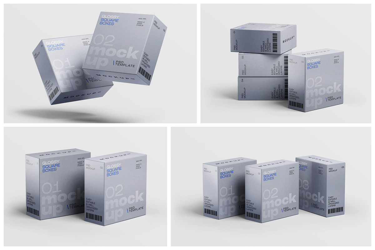 Square Box Packaging Mockup Set, a Packaging Mockup by mockupatelier (Photo 2 of 7)