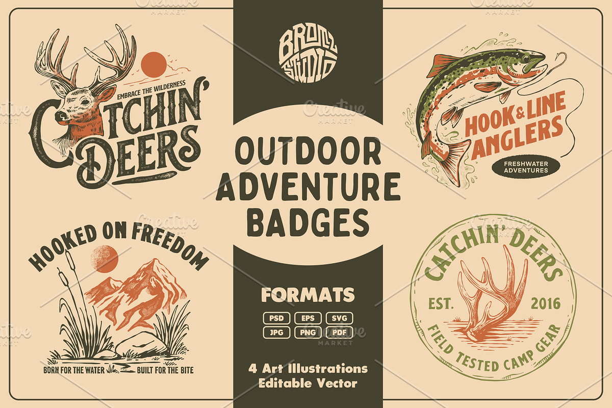 Outdoor Adventure Badges, an Animal Illustration by Bromz Studio (Photo 1 of 7)