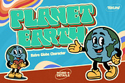 Retro Earth Globe Cartoon Character, an Illustration by Tekuni (Thumbnail 1 of 10)