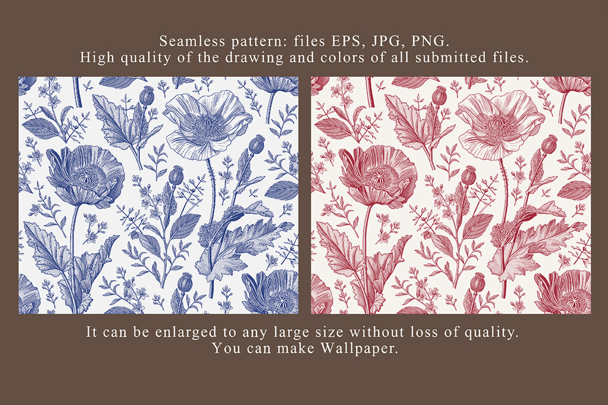 Seamless Set Flowers Poppy Poppies, a Pattern Graphic by Vintage (Photo 2 of 14)