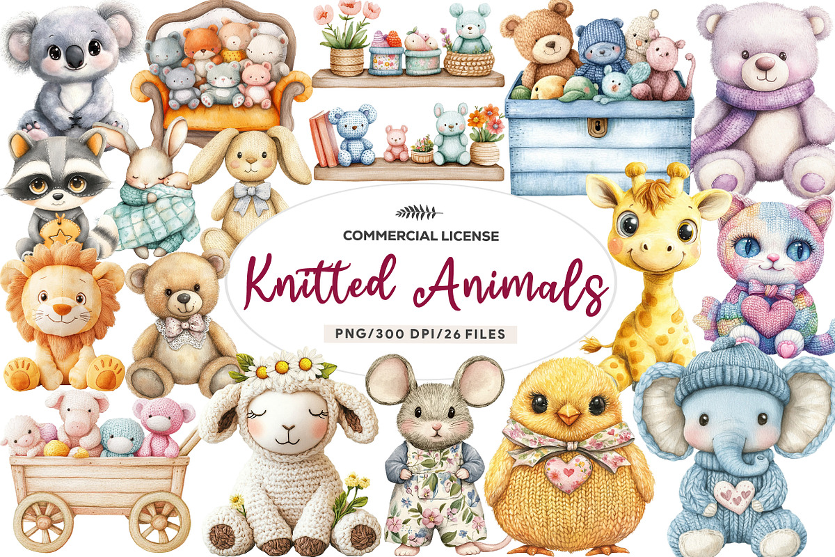 Vintage Knitted Plush Baby Animals, an Illustration by CreationArt (Photo 1 of 9)