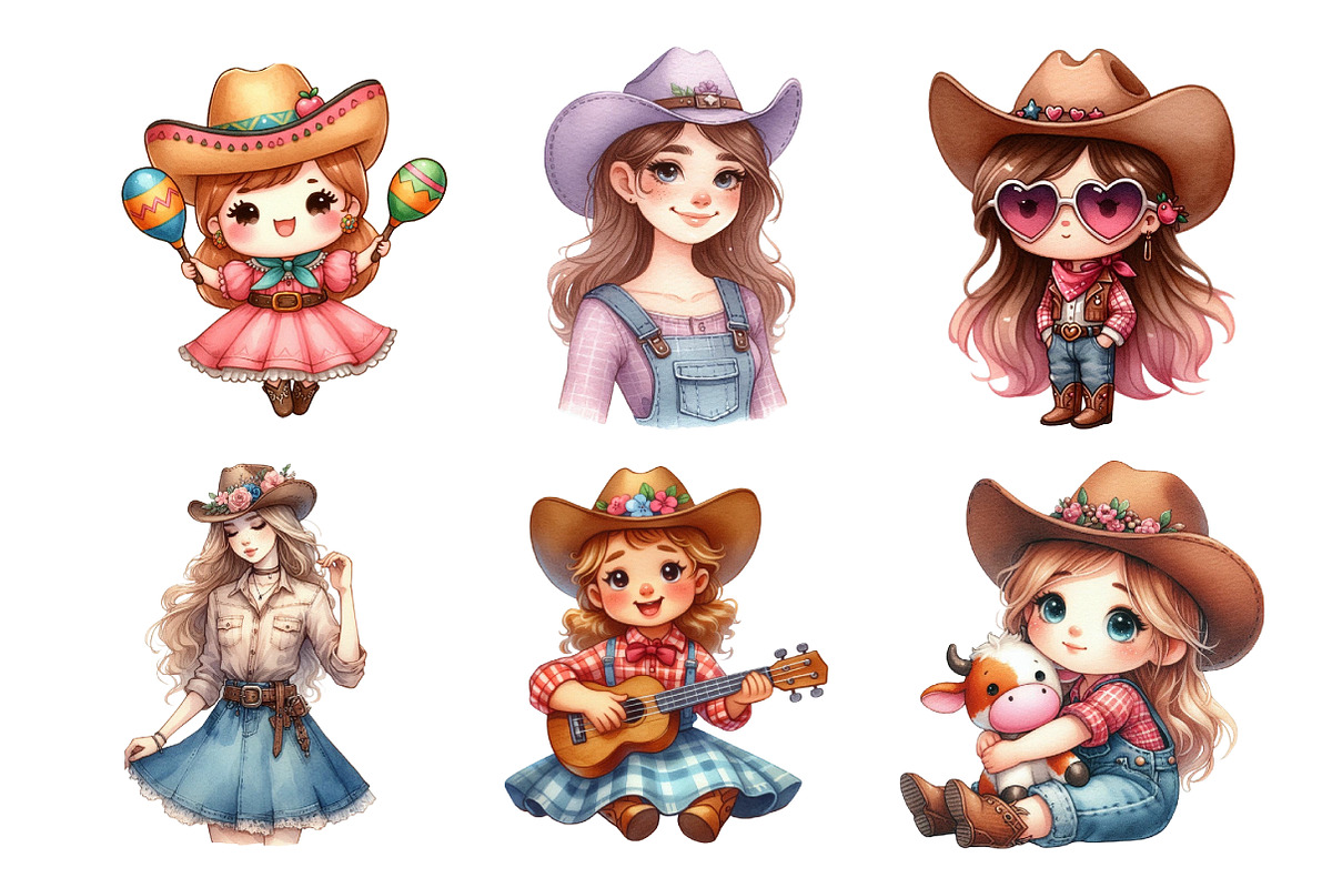 Kawaii Cowgirl Clipart Bundle, an Illustration by Daily.Designs (Photo 4 of 5)
