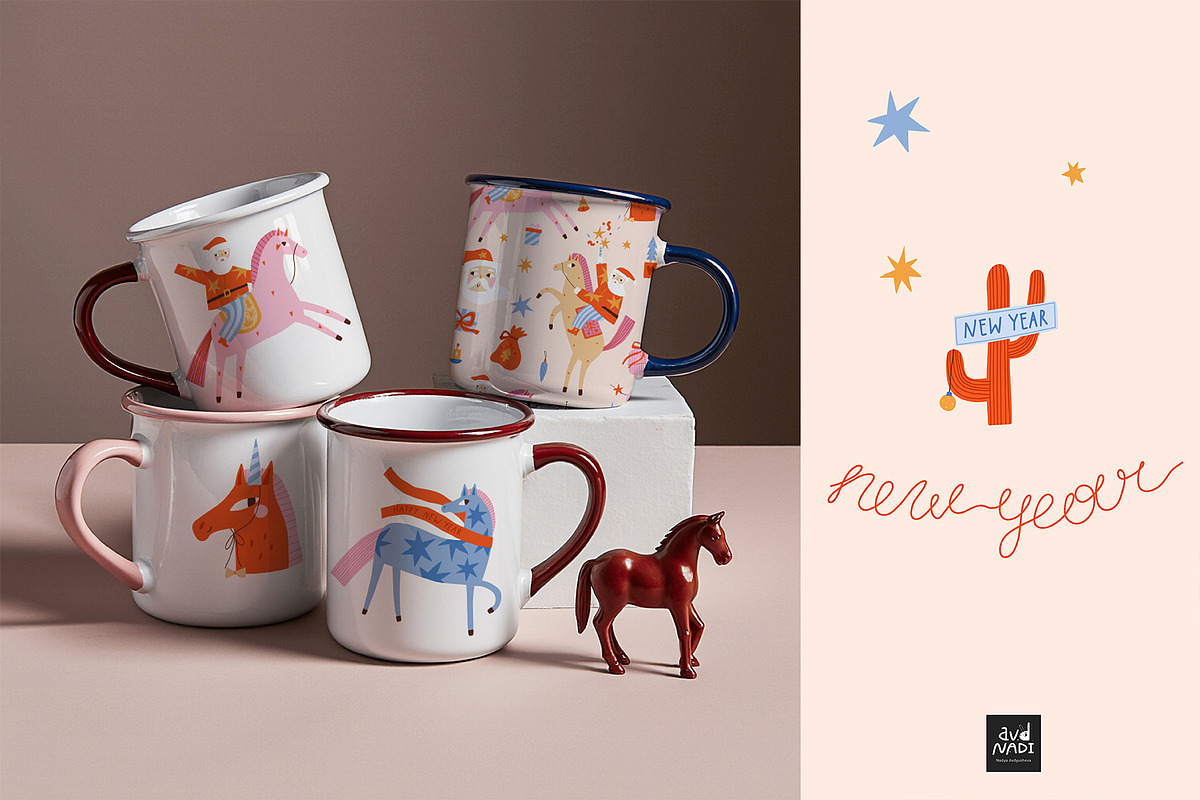 New Year Horses Clipart & Patterns, a Seasonal Illustration by avdnadi (Photo 6 of 13)