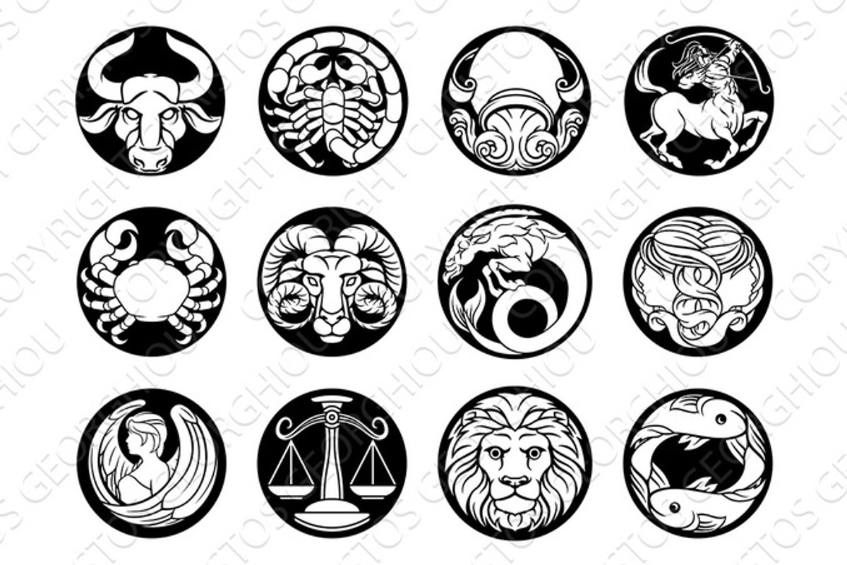 Horoscope zodiac astrology star signs symbols set, an Animal Illustration by Christos Georghiou