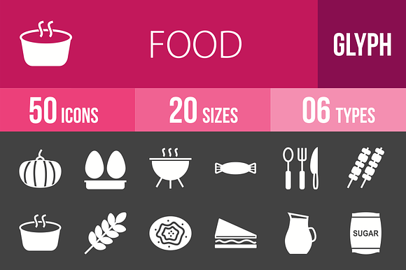 50 Food Glyph Inverted Icons