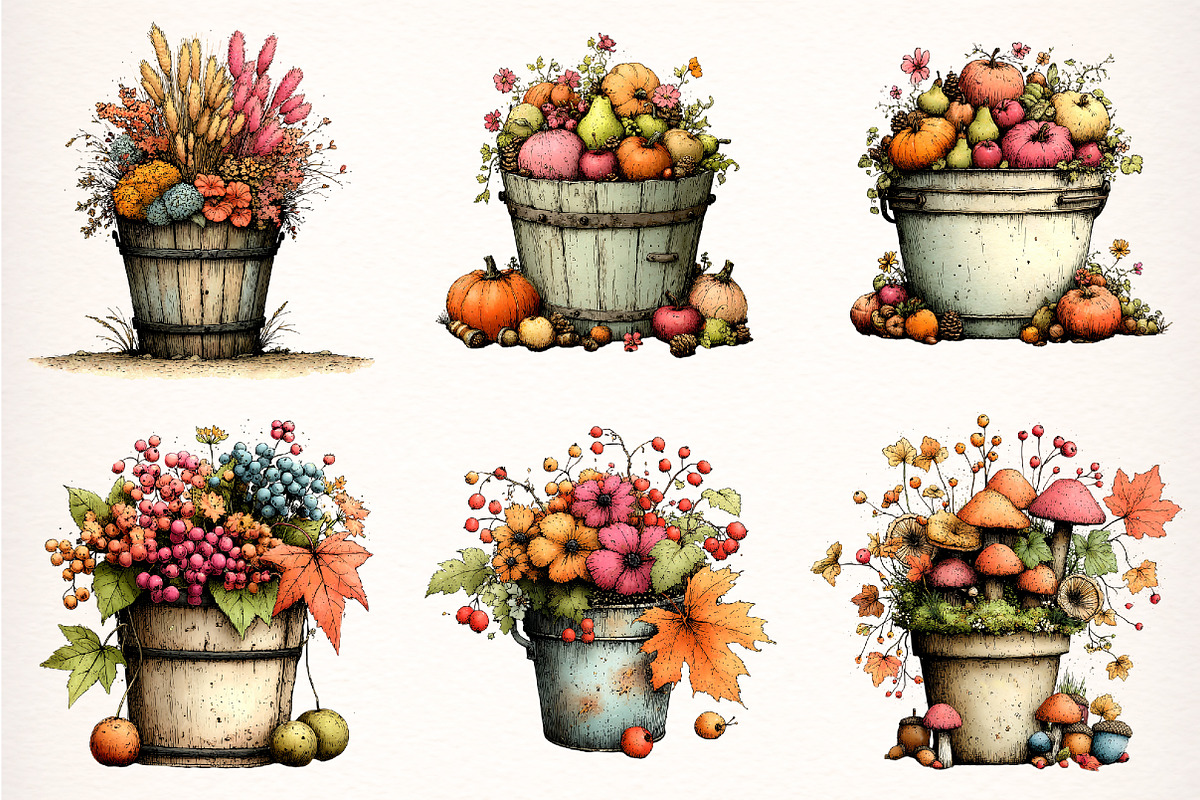 Harvest Bucket Watercolor Clipart, a Transportation Illustration by Digital Artistic99 (Photo 3 of 10)