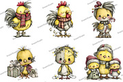 Whimsical Christmas Chickens Clipart, an Illustration by DreamArtGraphic (Thumbnail 2 of 4)
