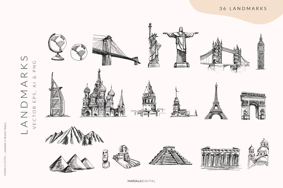 City Landmarks Destinations Abstract, a Decorative Illustration by Kaya Fonts (Photo 8 of 17)