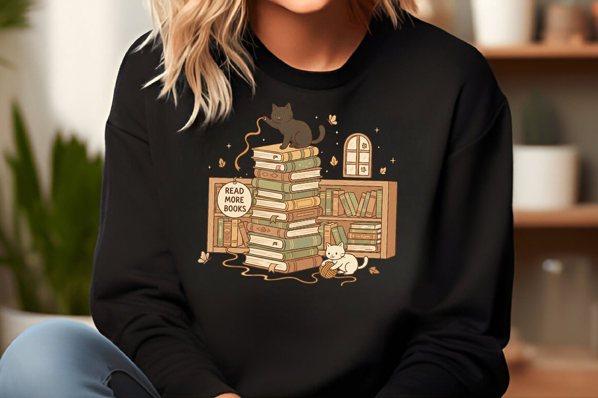 Whimsical Cat & Book Stack PNG, an Illustration by Craft Nest (Photo 4 of 6)