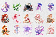Watercolor Cute Mermaid Clipart, a Seasonal Illustration by Rose Art (Thumbnail 3 of 4)
