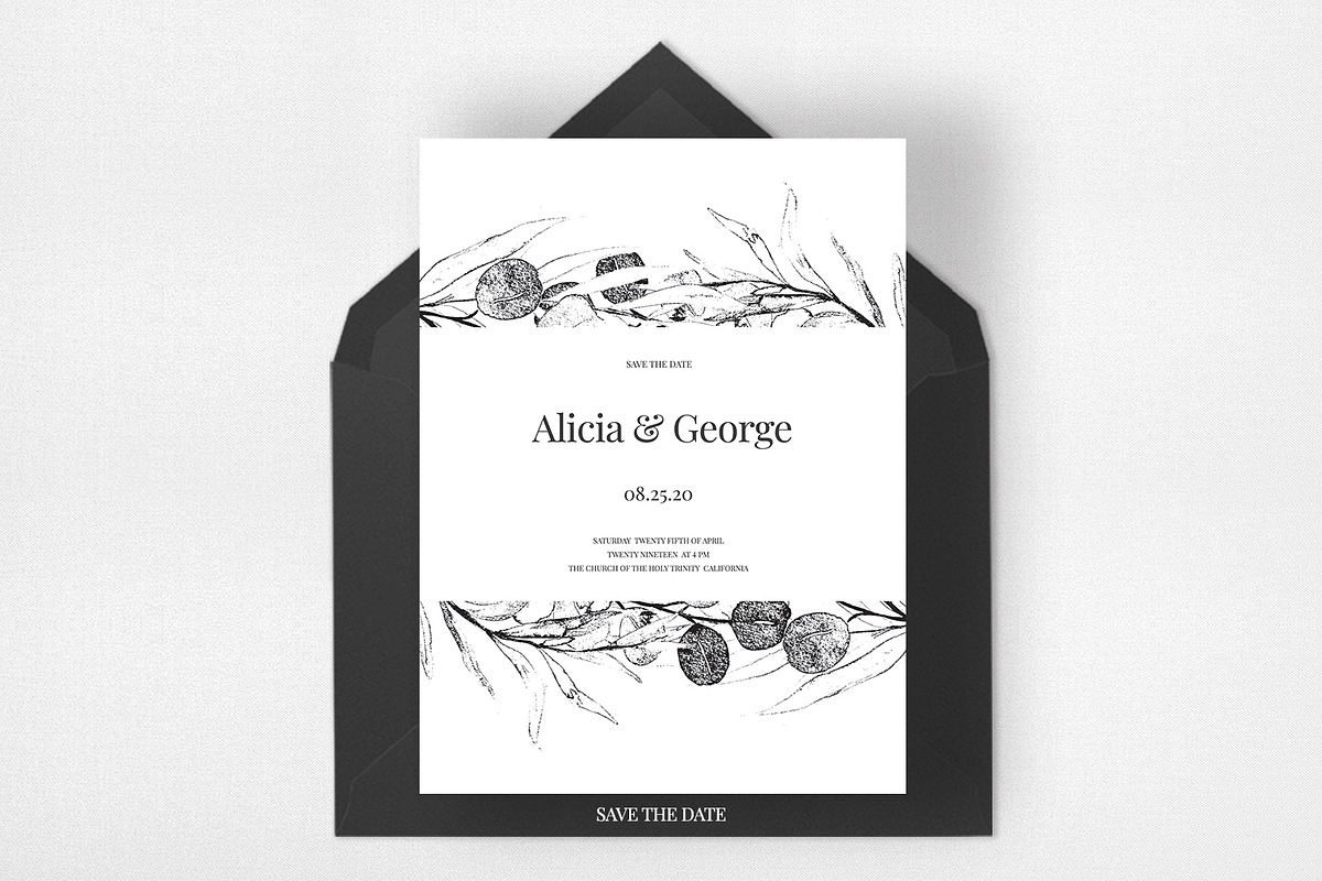 Black Eucalyptus Wedding Suite, an Invitation Template by Azka Creative (Photo 4 of 5)