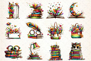 Whimsical Book Lovers Clipart, an Illustration by DreamCafeArt (Thumbnail 2 of 4)