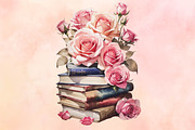 Watercolor Books with pink flower, a Seasonal Illustration by Craft Nest (Thumbnail 2 of 5)